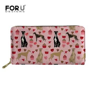 

FORUDESIGNS Greyhound Printing Women Wallets Leather for Ladies Coin Pocket Card Holder Phone Clucth porte feuille femme Pink