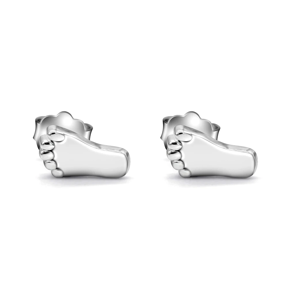 

925 Sterling Silver Stud Earrings Small Baby Foot Footprint Earrings Cute for Women Girls Wedding Silver Jewelry Making