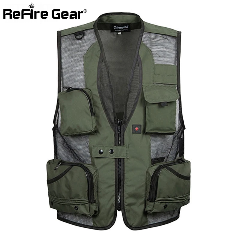 Refire gear, Мужской Быстросохнущий жилет, Повседневный, с карманами, тактический, военный жилет, летняя одежда, фотография, куртка без рукавов, XL-5XL