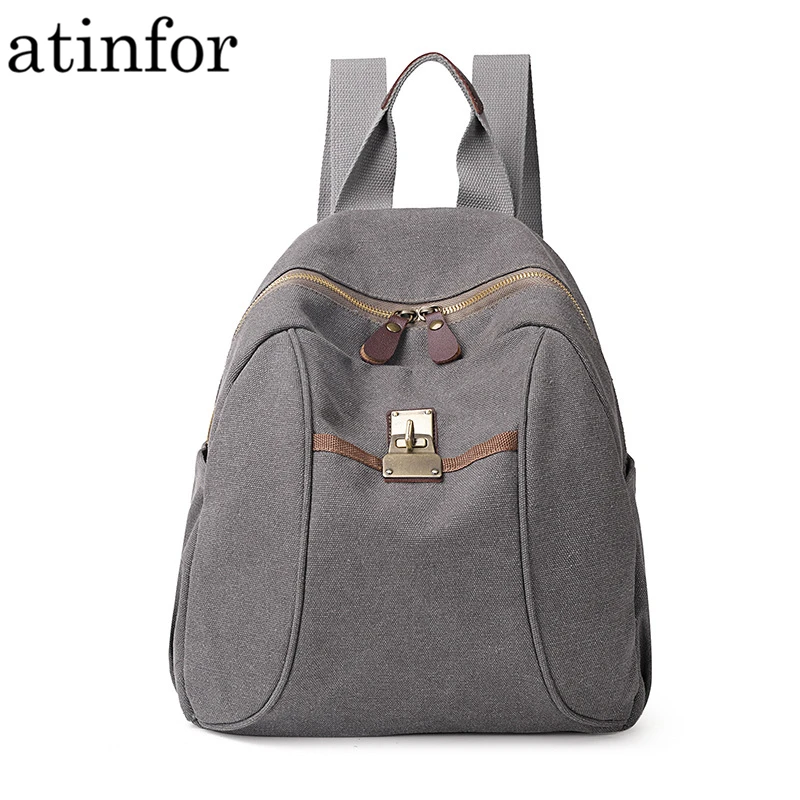

atinfor Vintage Canvas Backpack Women Travel Small Backpacks Lock School Rucksack for Lady