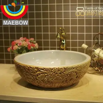 

Deep Embossed Ceramic Lavabo Pia Banheiro Round Countertop Bathroom Sink Washbasin