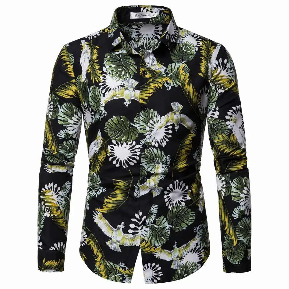 

Casual Shirt Men's clothing Floral Blouse Men Long sleeve Fashion Flower Men's Shirts Turn-down collar Summer