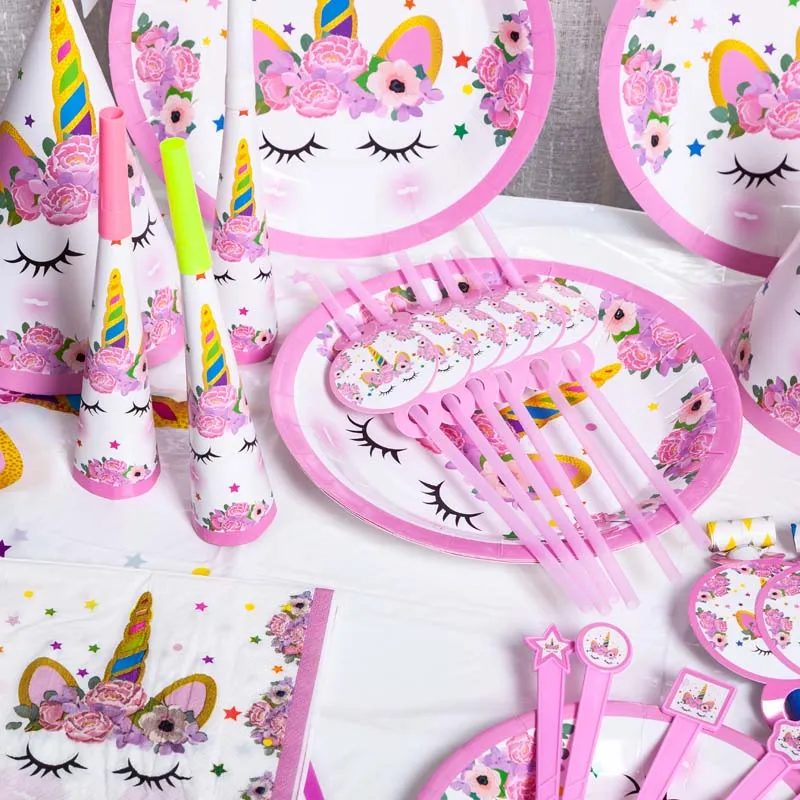 Волшебный Единорог одноразовая посуда Радужный Единорог бумажная тарелка чашка с днем рождения украшения для детской вечеринки