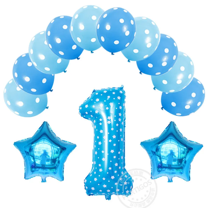 13PCS Pink Blue Number 2 Foil Air Balloons Set Baby Boy Girl Happy Birthday Part