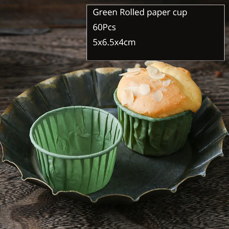 30/60 шт Ins Стиль кекс Бумага чашки вечерние чашки вкладыш для торта декоративные инструменты форма для торта лоток аксессуары для выпечки - Цвет: 60Pcs Normal Green