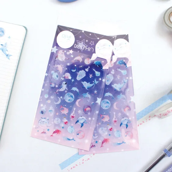 

Dolphin Stars Night Watercolor Illust Design PVC Sticker 9*17.5cm DIY Decoration Supplies 1 Piece