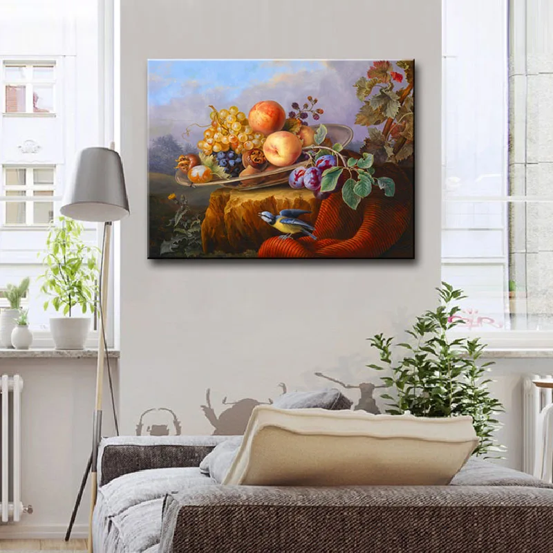 

Colorful Fruit With Bird Canvas Art Print Painting Modern European Still Life Artwork Picture For Living Room Wall Decor 1Pcs