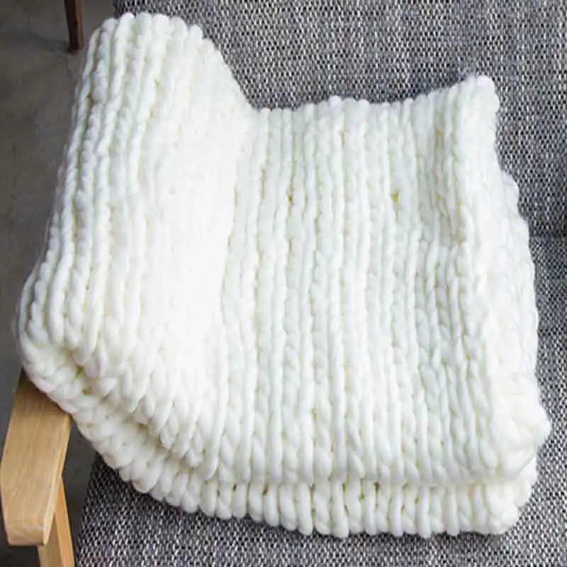 Модное шерстяное вязаное одеяло ручной работы из толстой пряжи, шерстяное объемное трикотажное одеяло, супер мягкое одеяло для фотосессии, одеяло s - Цвет: white1
