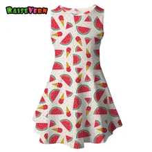 Платье принцессы для девочек детское платье с принтом арбуза и кошки детское платье без рукавов с цветочным рисунком праздничная одежда для От 4 до 13 лет