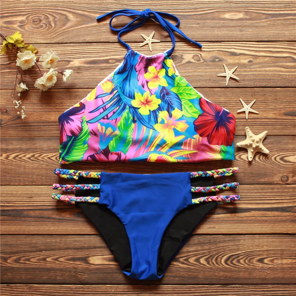 

2017 Sexy Womens Braided Bikinis Set Brazilian Tank Crop Top Bikini Strappy Swimsuit Beach Swimwear Push Up Bathing Suit E757
