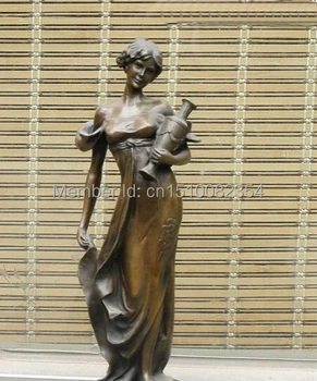 

14"beautiful Bronze Marble ART Statue carry a vase in women's arms