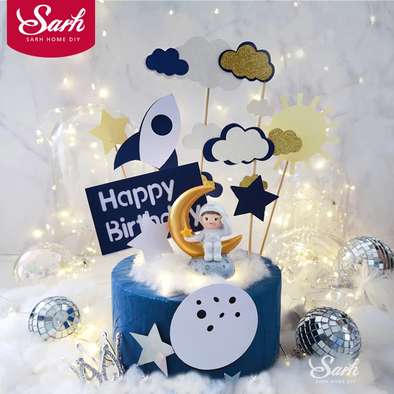 

Rocket Cloud Cake Topper Moon Astronaut Decoration Oh Baby Happy Birthday Children's Day Party Valentine Supplies Lovely Gifts