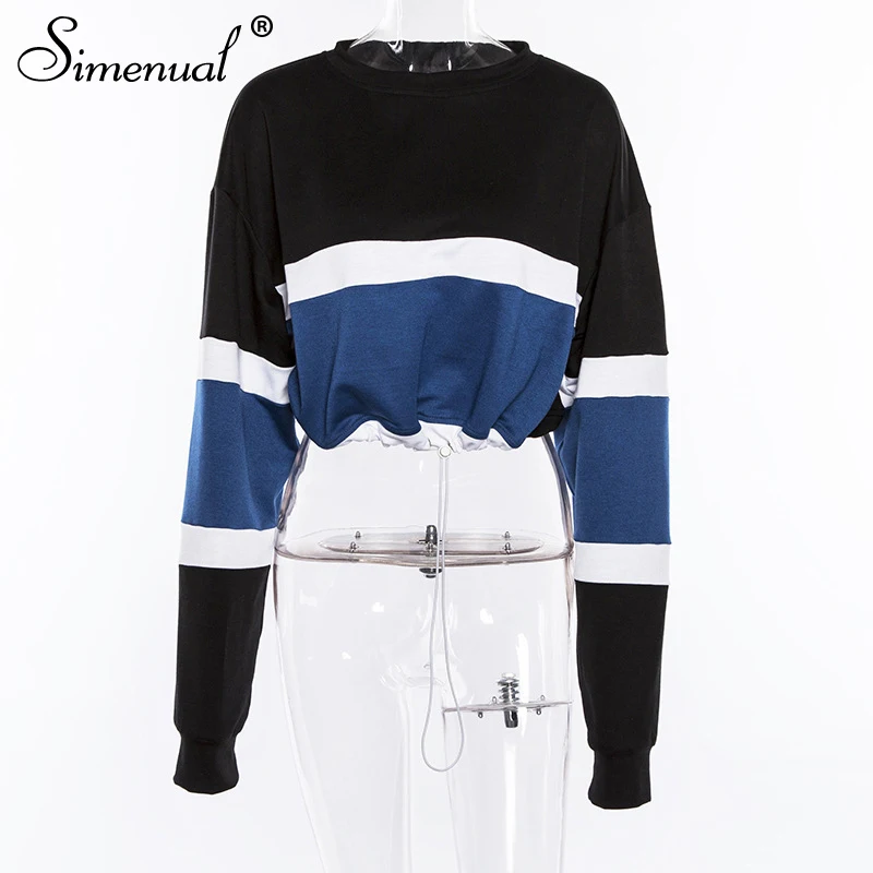 Simenual Contrast color patchwork sweatshirt for women harajuku streetwear drawstring sweatshirts hoodies autumn winter clothing