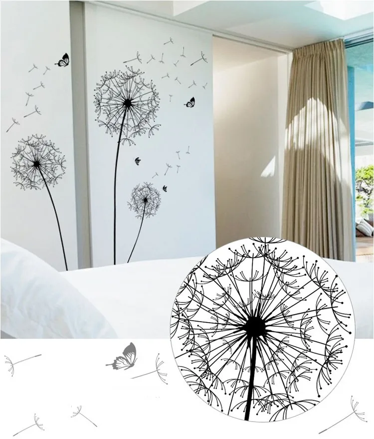 [ZOOYOO] Большой черный Одуванчик цветок наклейки на стену украшения дома гостиной спальни мебель художественные наклейки бабочка фрески