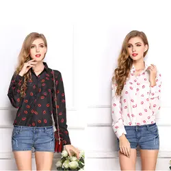 Женские шифоновые блузки Кардиган Blusa Camisa Feminina летние топы с длинным рукавом отложной воротник сорочка Femme Горошек