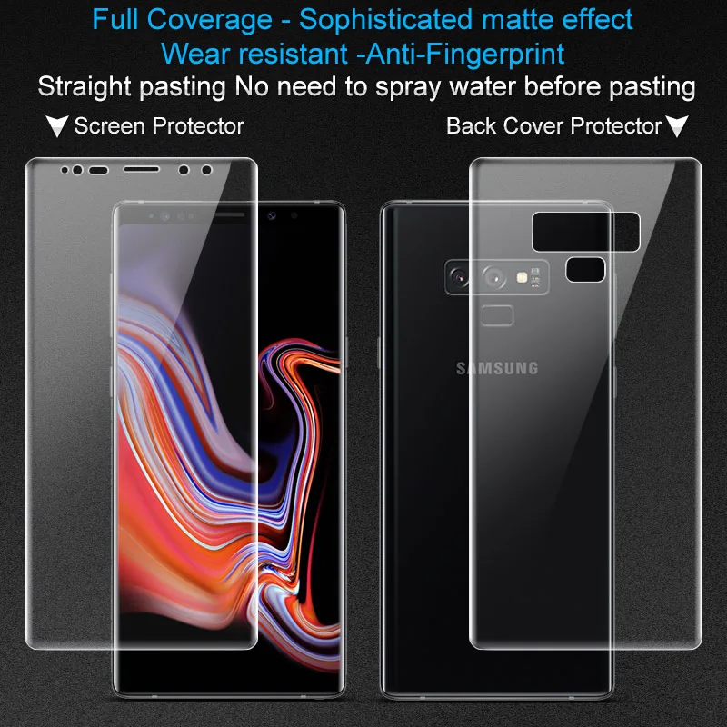 

sFor Samsung Galaxy Note 9 Screen Protector IMAK Full Cover 2Pcs Front + 2Pcs Back Frosted Hydrogel Game Film For Samsung Note9
