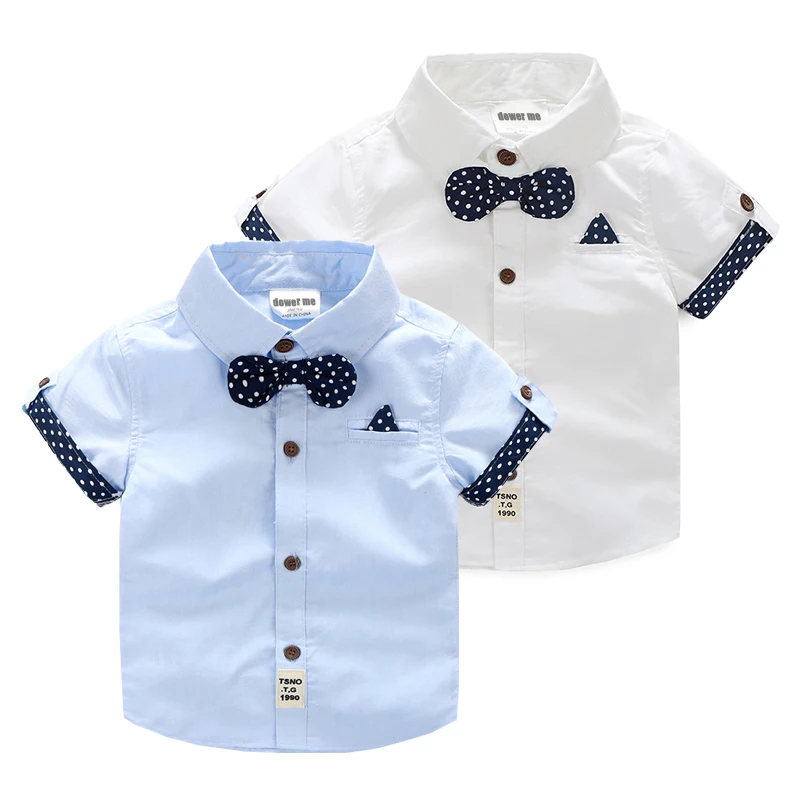 Baby Boys Cotton Shirt Short Sleeve Turn Down Collar Casual Shirt With