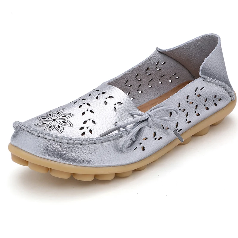 Female Ballet Flats Shoes Women Cut Out GenuineLeather Breathbale Moccains Women Shallow Shoes Solid Ballerina Ladies