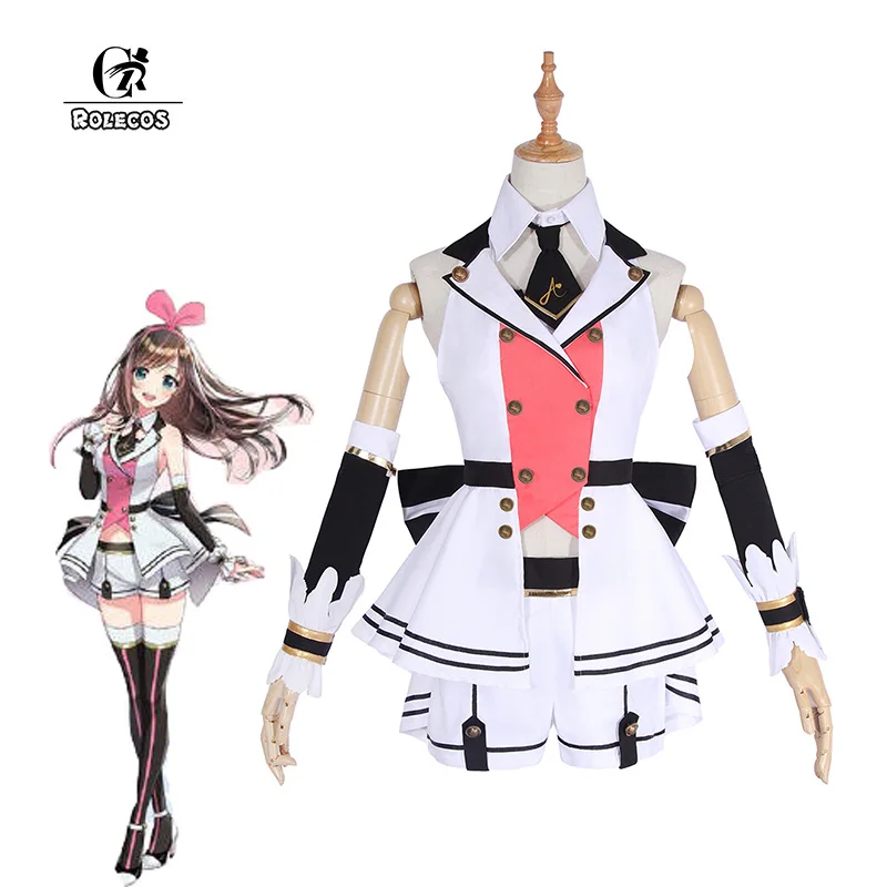 

ROLECOS Anime First Virtual YouTuber Cosplay Costume Kizuna AI Costume Sweet Uniform with Stocking for Women Cosplay Costume