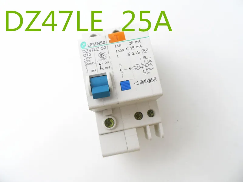 

DZ47LE 1P+N 25A C type 230V~ 50HZ/60HZ Residual current Circuit breaker with over current and Leakage protection