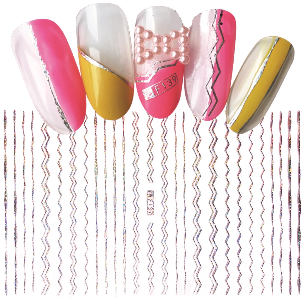 

1 Sheet Gold Silver 3D Nail Sticker Geometric Stripe Wave Lines Strip Tips Manicure Adhesive Transfer Sticker