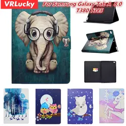 VRLucky для samsung Galaxy Tab 8,0 T380 T385 случае милый слон сова лиса Единорог шаблоны флип и Стенд PU кожаный чехол