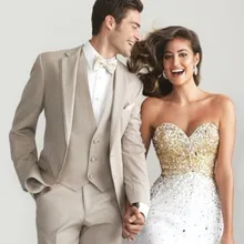 Индивидуальный заказ смокинг жениха бежевый костюм жениха Свадебные/ужин Костюмы Best Man жениха(пиджак+ штаны+ галстук+ жилет) B212