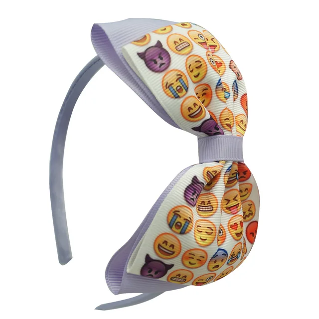 24pieces/lot Emoji Smiley Emoticon Printed Bow Headband Hair Band For Girls Boutique Headwear
