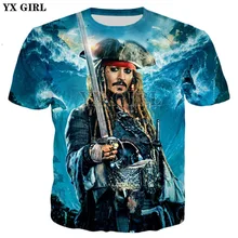 YX GIRL Jack Sparrow, футболка с 3d принтом из фильма Пираты Карибы, новинка, Мужская/женская летняя стильная повседневная футболка