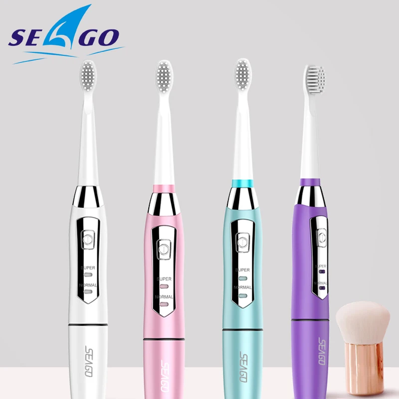 

SEAGO Electric Toothbrush for Adult with Brush Holder Battery Teeth Brush 7 Replacement Heads Waterproof Deep Clean SG910