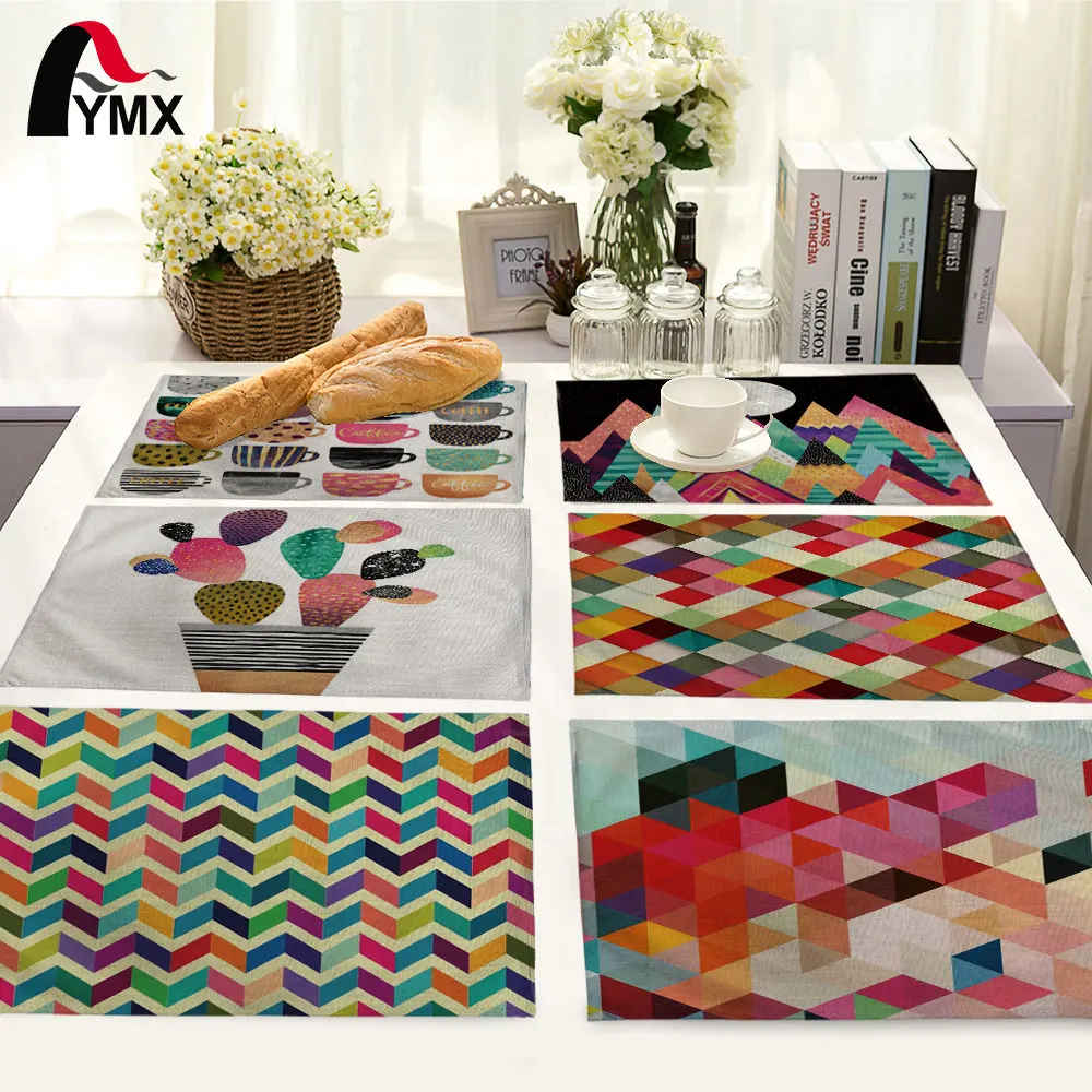 Geometry Pattern Table Mat Colorful Printing Table Napkin Polyester Cotton Placemat Kitchen Decoration Dining Accessories