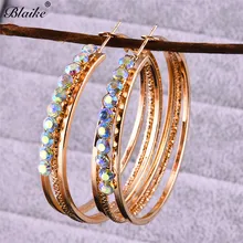 Blaike Thời Trang Đầy Màu Sắc Cầu Vồng Pha Lê Hoop Earrings Đối Với Phụ Nữ Vàng Vàng/925 Bạc Đầy Vòng Tròn Vòng Rhinestone Đồ Trang Sức(China)