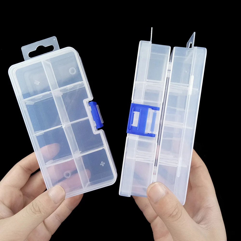 

JHNBY Adjustable 8 Slots Transparent Compartment Plastic Jewelry Box Storage Case Container for Beads Earrings Rings Gift Boxes