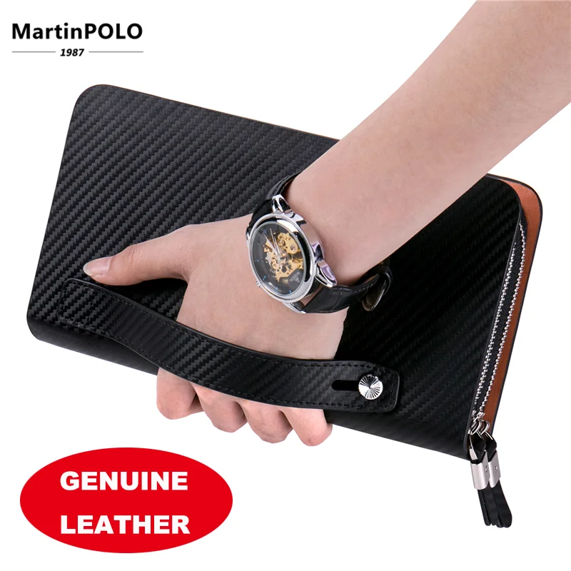 

MartinPOLO Men Clutch Bag Luxury Busines Double Zipper Genuine Leather Handbag Cowhide Long male Wallet Phone Credit Card MP2001