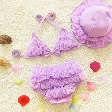 ; модный детский купальник-бикини с кружевными оборками для девочек+ шапочка; милый купальник для девочки из двух предметов; летняя пляжная одежда