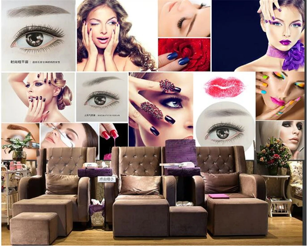 

beibehang Customized HD Sketch Makeup Wall paper Lip Poster Background Decorative Painting Beauty Salon Paintings 3d wallpaper