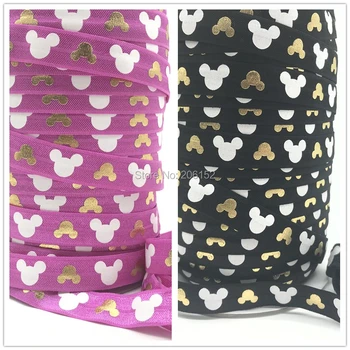 

100 yard High Quality Gold Printed Fold Over Elastic Gift Packing Ribbon FOE for Girl Hair Tie Bracelet DIY Crafts Decoration
