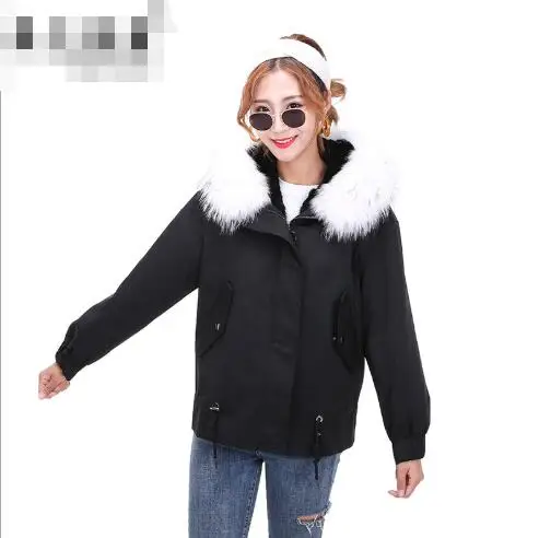Capuchon À Light Doublure Col Blue Longues Veste Nouvelle Lapin D'hiver Manteau Casual 2018 pink black Fourrure Femelle Manches Mode Femmes Réel De Retour Parka Impression w7qIfx