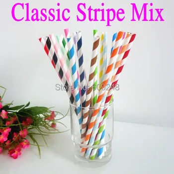 

100pcs Mixed Colors Cheap Red Aqua Black Blue Green Yellow Orange Brown Gold Silver Purple Lilac Navy Striped Paper Straws Bulk