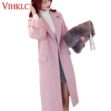 Осенне-зимние женские шерстяные куртки длинные пальто женщин тонкий костюм воротник Длинная Стильная однотонная шерстяное пальто женский пиджак A222