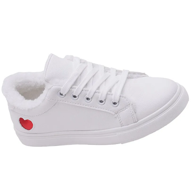 Basses Plates D'hiver Coeur silver Chaussures Rond Décontractées Lin À Doux Chaud Lacets En Peluche Confortable Femmes Red Roi Baskets Bout Blanches wAwqP7U8