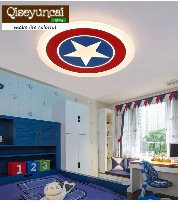 us $118.0 |qiseyuncai 2018 new captain america, children's room ceiling  lamp, warm star, round acrylic boy bedroom lamp.-in ceiling lights from  lights