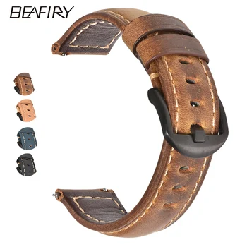 

BEAFIRY Crazy Horse Calfskin Leather Watch Band 20mm 22mm 24mm Straps Watchbands Dark Brown Light brown Black Blue Green Belt