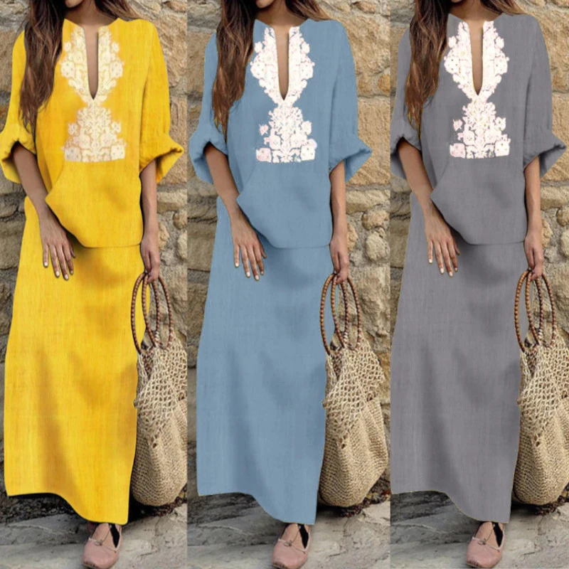 New 2018 Autumn Beach Boho Women Dresses Printed Maxi Long Dress Long Sleeve Sexy  V Neck Elegant Casual Party Vacation Vestidos