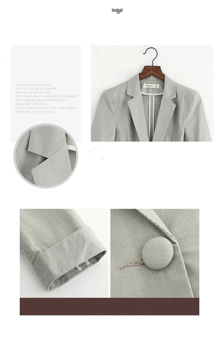 2020 New Spring Korean Leisure Suit Slim Women OL Office Lady Cotton Linen Blazer Jacket