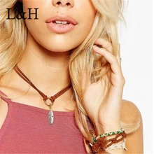 L&H 2018 New femmes Necklace Vintage Ethnic Feather Round Alloy Leather Chain Pendant Necklace For women fashion jewelry Gift L&H 2018 New femmes Necklace Vintage Ethnic Feather Round Alloy Leather Chain Pendant Necklace For women fashion jewelry Gift