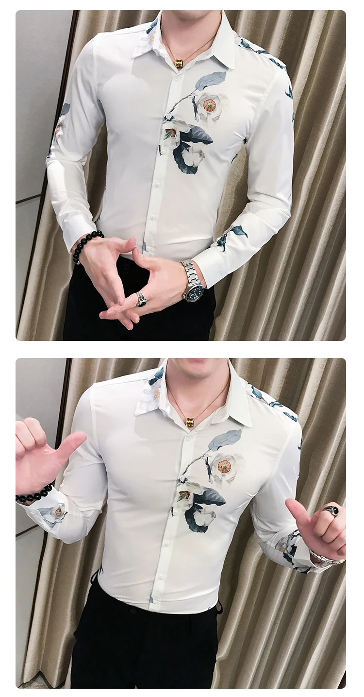 Camisa Masculina уличная одежда с длинным рукавом мужская одежда Camisa Homem черный белый осенний узор в китайском стиле рубашка мужская