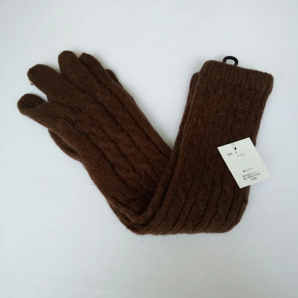 Женские зимние элегантные шерстяные длинные перчатки, теплая накидка, удлиненные длинные перчатки, варежки, высокое качество, новинка - Цвет: Коричневый