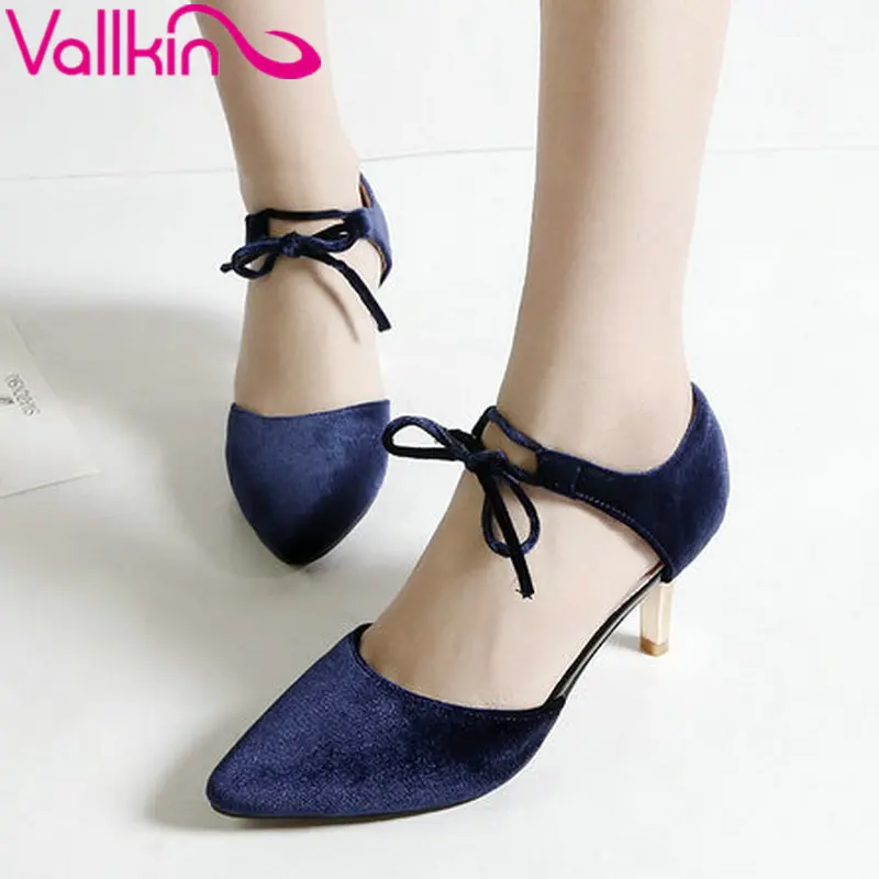 

VALLKIN 2017 Night Club Party Shoes Pointed Toe Women Pumps Thin High Heel Women Pumps 7 Colors Flock Wedding Shoes Size 34-43