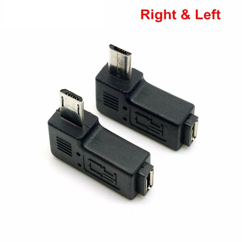 2pcs Connector 90 Degree Left + Right Angled Micro USB 5Pin Male to Female Extension Adapter |